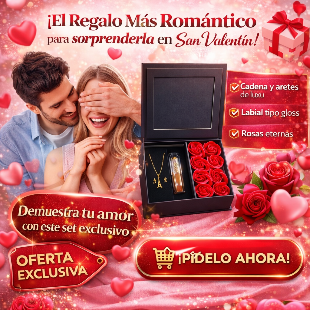 JOYERO CON ROSAS + SET DE LUJO + LABIAL GLOSS