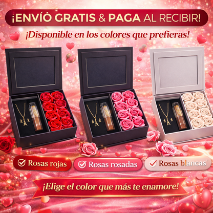 JOYERO CON ROSAS + SET DE LUJO + LABIAL GLOSS