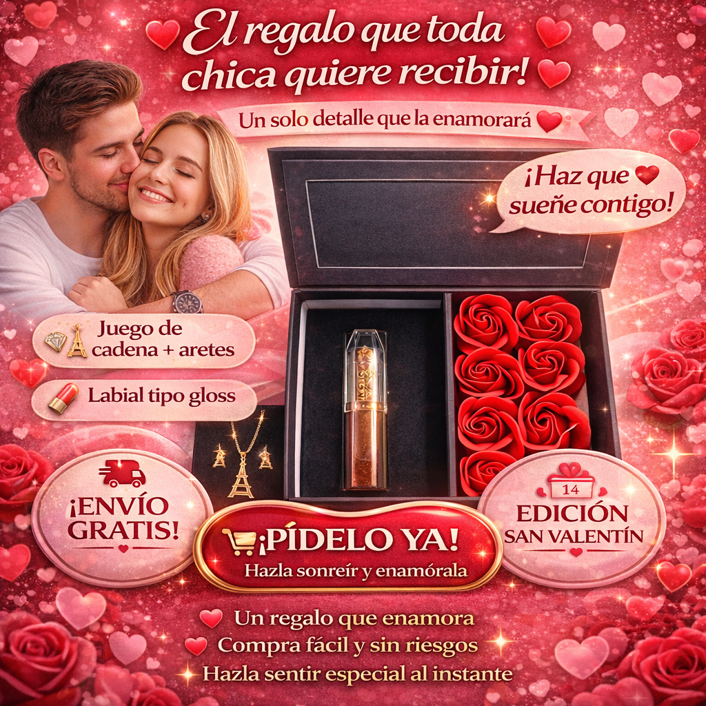 JOYERO CON ROSAS + SET DE LUJO + LABIAL GLOSS